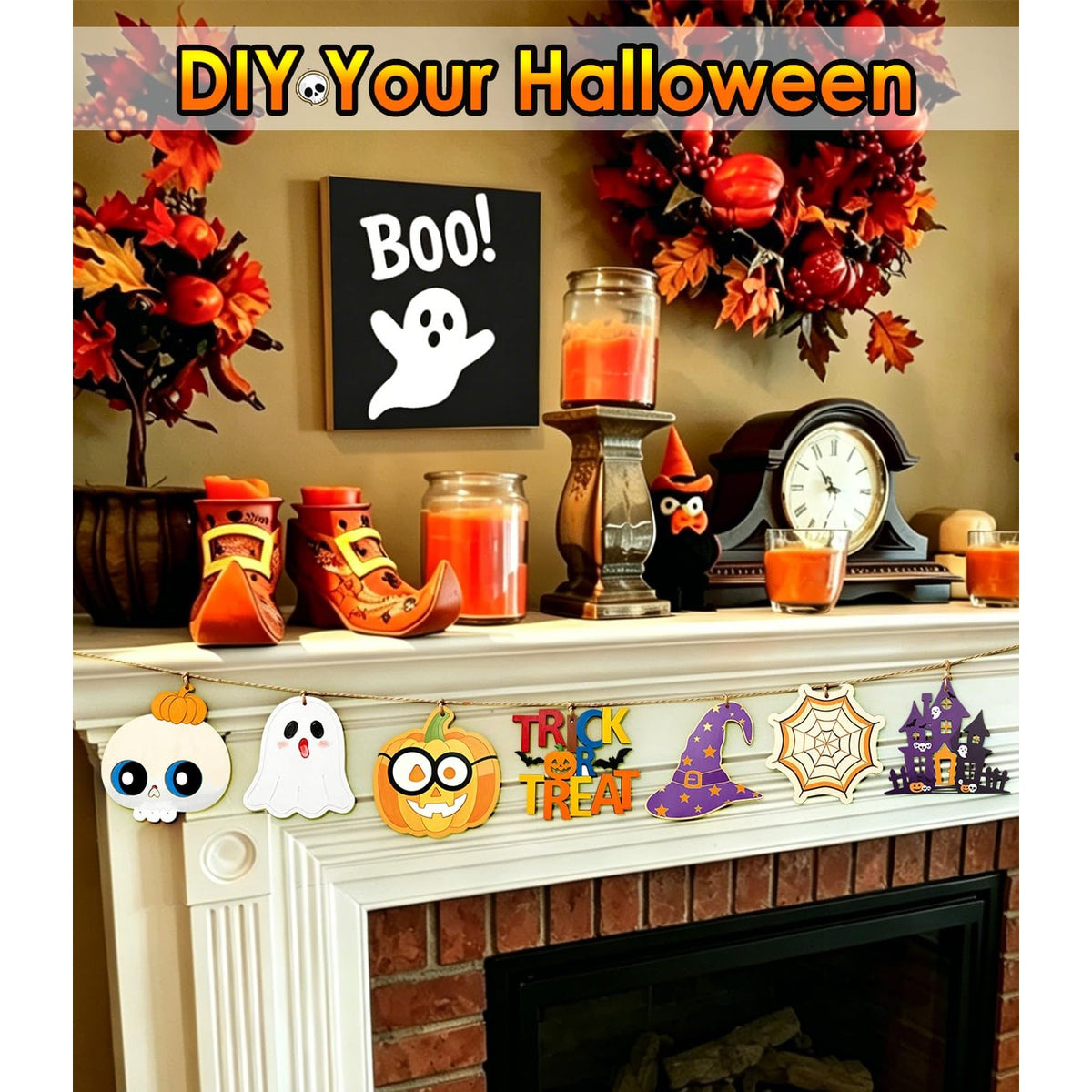 WOHOHOHO 45PCS 10 Designs Halloween Unfinished Paintable Blank with Tray