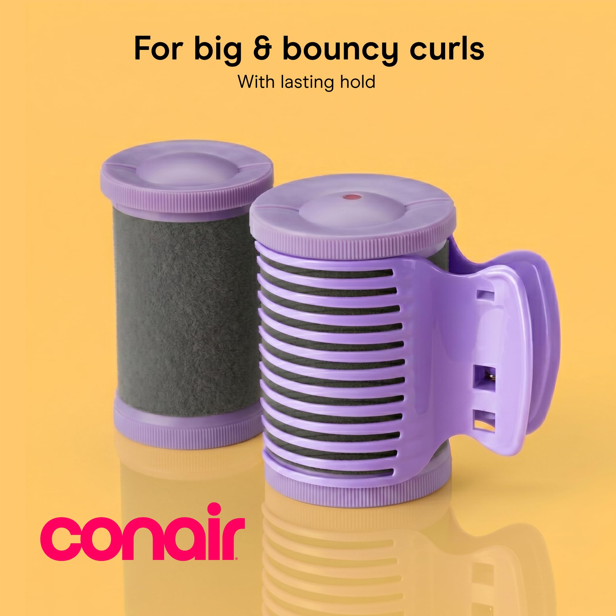 Conair Ceramic Hot Rollers, 1 3/4" & 1 1/2" Rollers, Lavender, 12 Count | Heated hair rollers in 2 jumbo sizes heat in 85 seconds to create long-lasting volume on shoulder-length hair and beyond