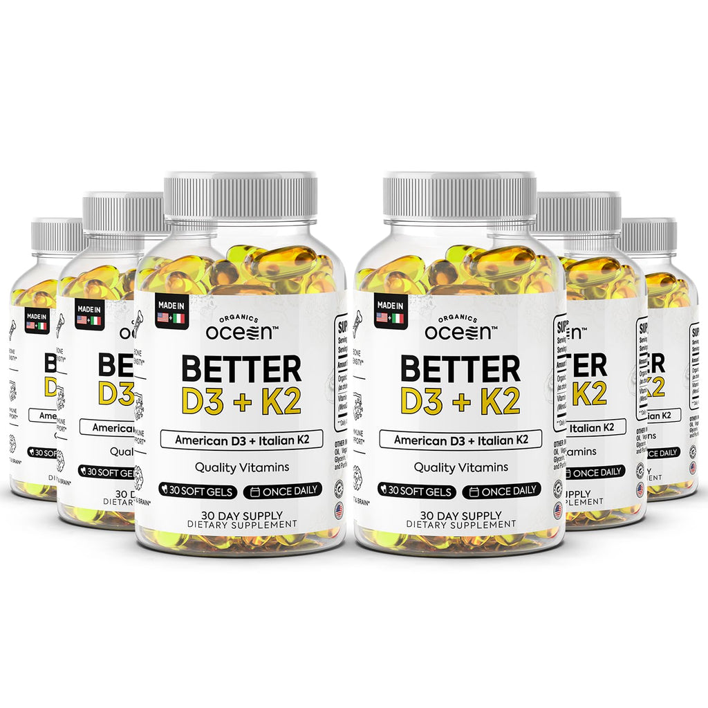 Organics Ocean Better D3 + K2-100% Organic VIT D3 and K2 Supplements with Maximum Bioavailability - Supports Bone Density, Calcium Balance, Immunity & Mood - 3-Pack, 90-Day Supply