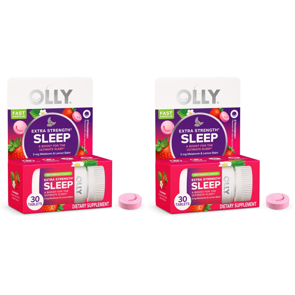 OLLY Extra Strength Sleep Fast Dissolve Tablets, 5mg Melatonin, Vegan, Strawberry - 30ct
