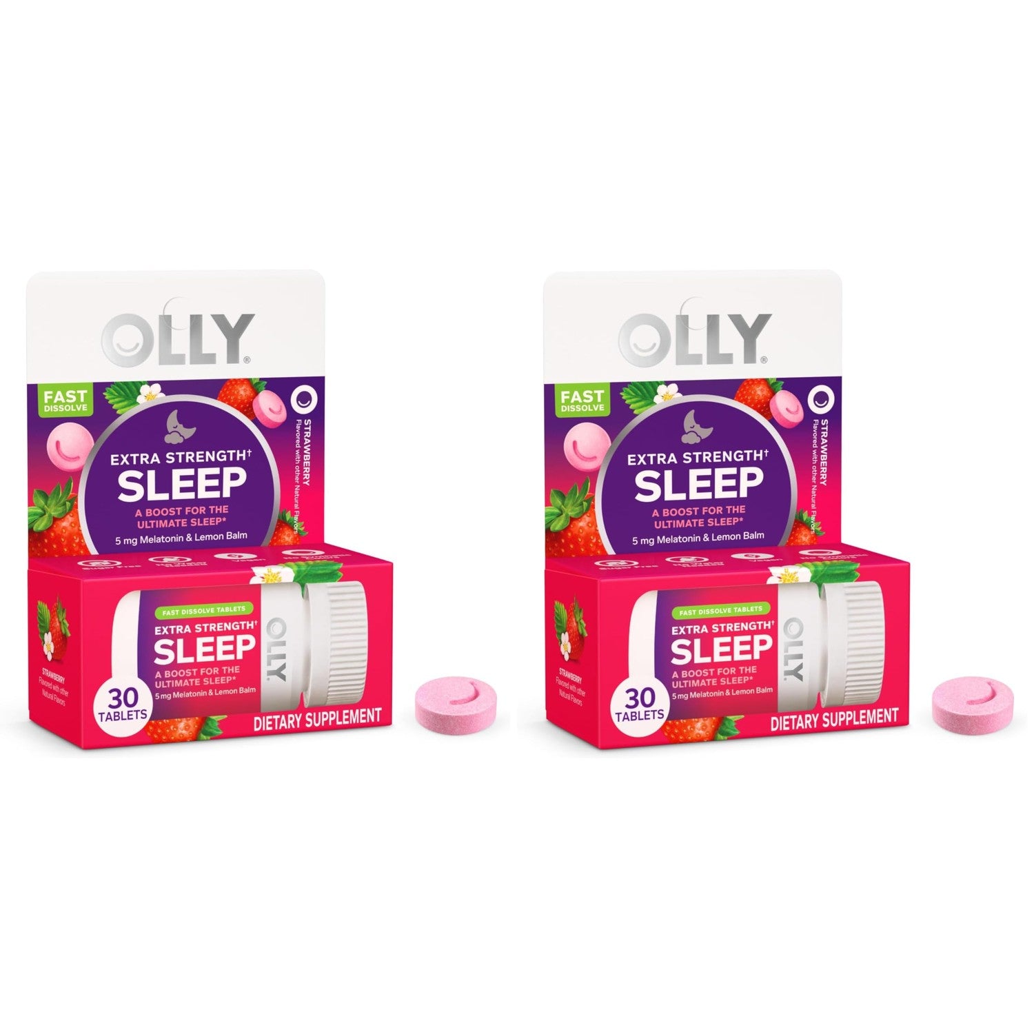OLLY Extra Strength Sleep Fast Dissolve Tablets, 5mg Melatonin, Vegan, Strawberry - 30ct