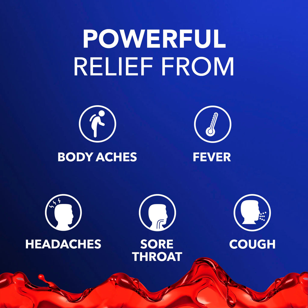 Buy now Vicks NyQuil Intense Flu Liquid, Over-the-Counter, Multi-Symptom, Nighttime Relief for Body Aches, Fever, Headache, Sore Throat, Sneezing, Runny Nose, and Cough, 6 Hour Relief, Cherry Flavor, 12 FL OZ at indiglob india