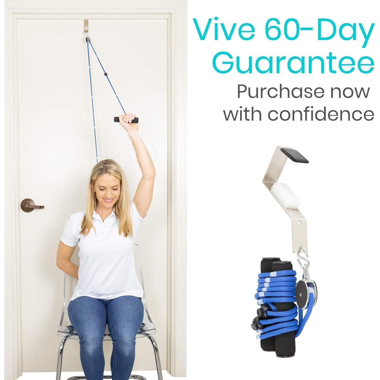 Buy now Vive Shoulder Pulley for Physical Therapy - Rotator Cuff Pain Pulley System - Over Door Rehab Exerciser - With Durable Metal Pulley & Comfortable Padded Handles at indiglob india