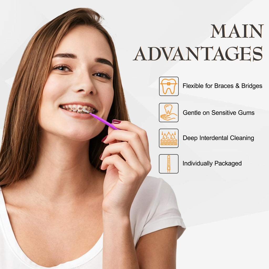 180 Pcs Interdental Brushes, Braces Brush with Individual Packaging