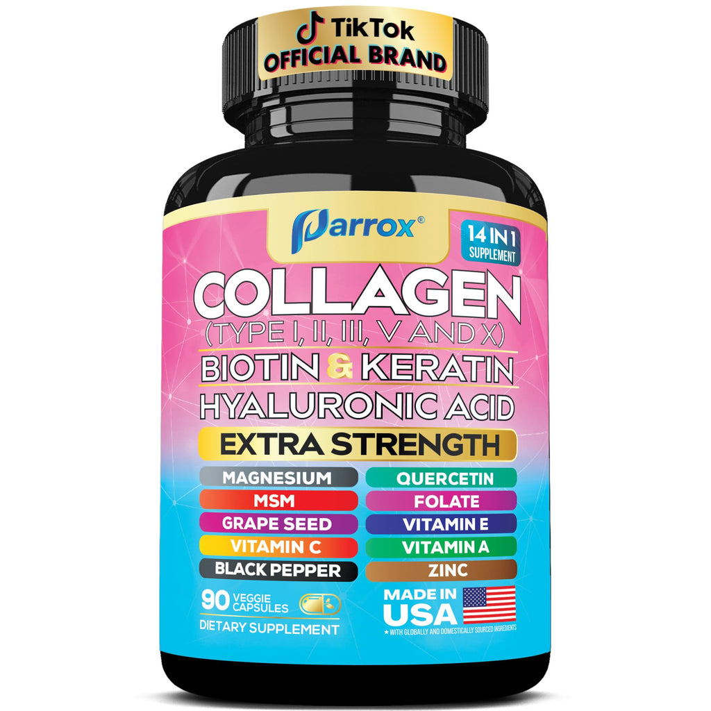 Collagen Peptides Types I, II, III, V & X, Biotin & Keratin, 270 Capsules | With Biotin, Keratin, Hyaluronic Acid, MSM, Zinc, Quercetin, Vitamins A, C, E, Magnesium & Folic Acida