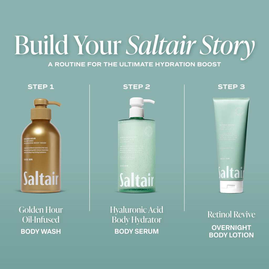 Saltair Hyaluronic Acid Body Serum | Fragrance-Free HA Hydrator | 13 oz | Red algae and sodium hyaluronate for lightweight hydration and a soft comfortable finish