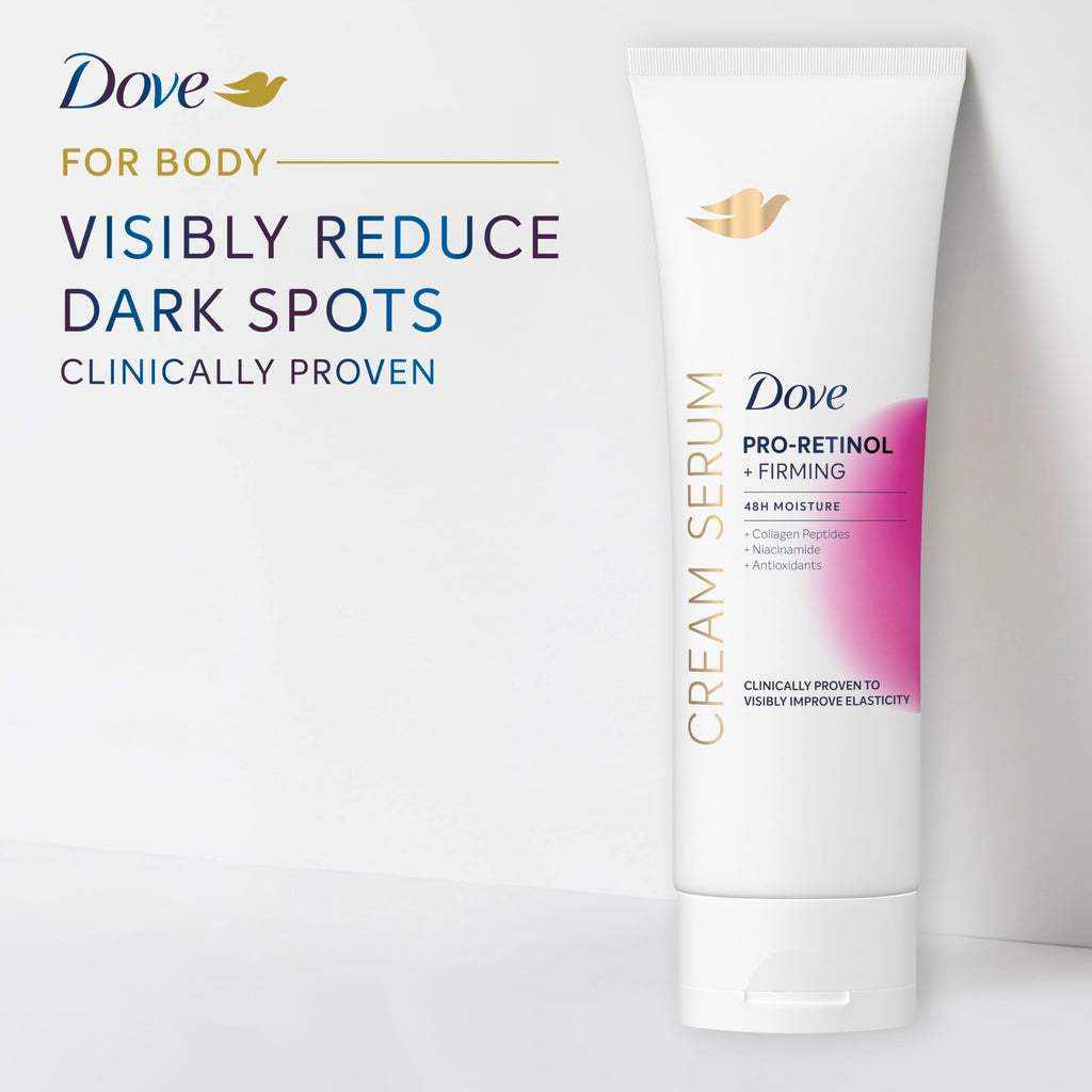 Dove Body Cream Serum Pro-Retinol + Firming Lotion for Firmness 8oz | Hydrating Lotion for Elasticity, with Collagen Peptides, Niacinamide and Antioxidants, Lightweight formula