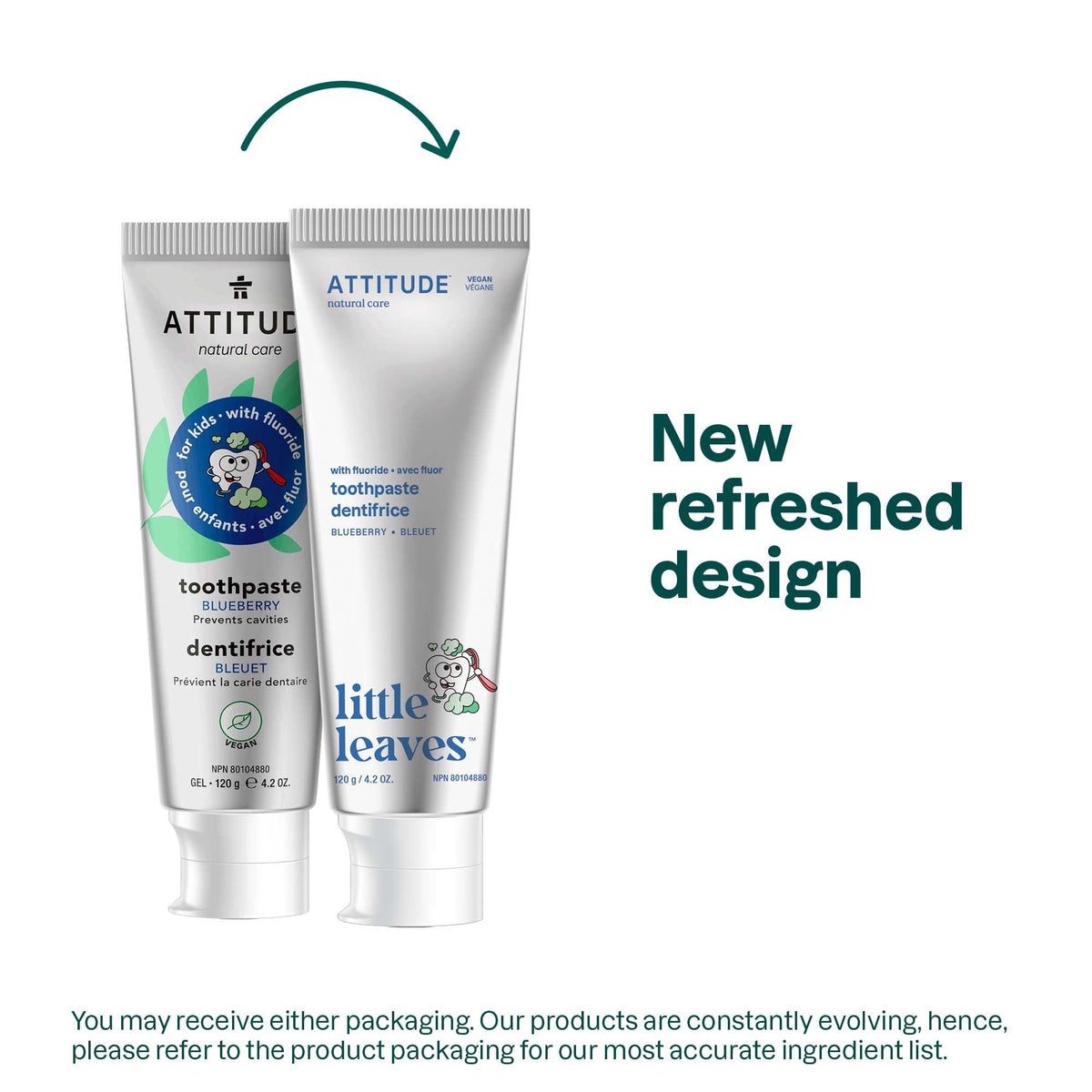 Attitude Toothpaste with Fluoride, Prevents Tooth Decay and Cavities, Vegan, Cruelty-Free and Sugar-Free, Blueberry, 4.2 Oz