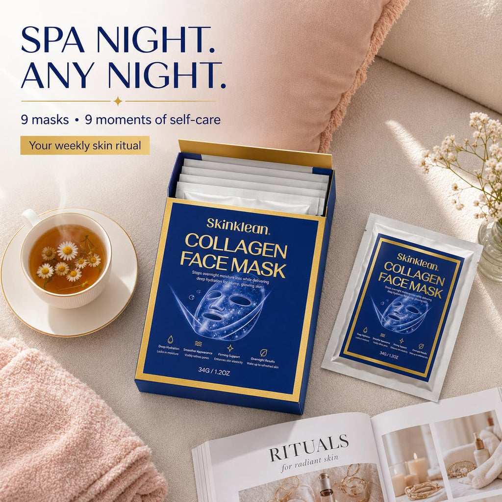 SkinKlean Collagen Face Mask 9 Pack,Hydrating Sheet Masks for Women