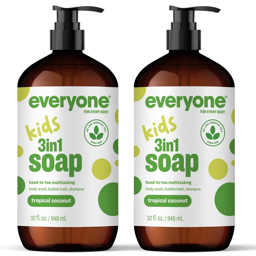Buy now Everyone 3-in-1 Kids Soap, Body Wash, Bubble Bath, Shampoo, 32 Ounce (Pack of 2), Tropical Coconut, made with Essential Oils for Toddlers, tweens and teens at indiglob india