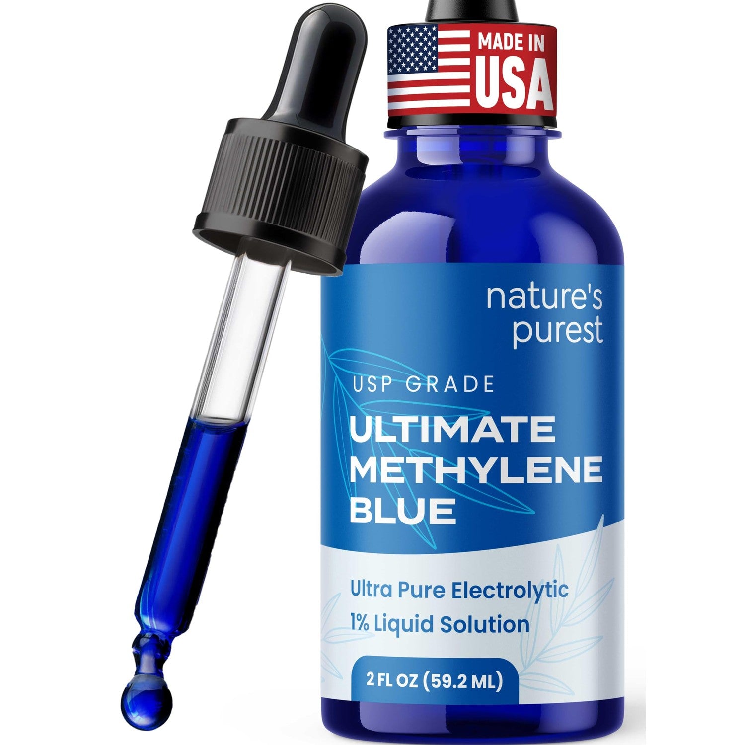 Sweat & Soul Methylene Blue Pharmaceutical Grade 2oz - Made in USA - Balanced Electrolytic 1% Solution - USP Grade, No Formaldehyde, No Alcohol, 3rd Party Tested