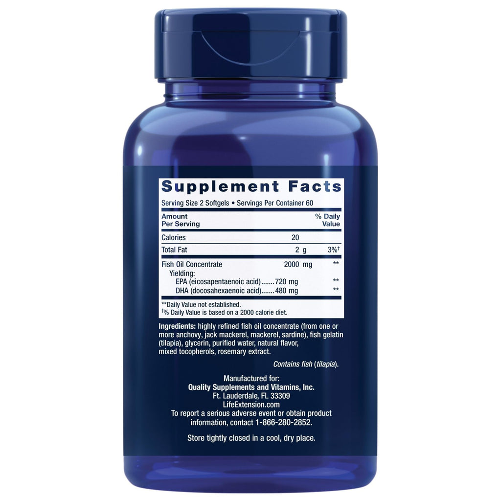 Life Extension Mega EPA/DHA, Omega-3 Fatty acids, Heart & Brain Health, Non-GMO, Gluten-Free, 120 softgels | Omega-3 Fatty Acids for Cardiovascular & Cognitive Health, Lipid & Triglyceride Support, Non-GMO & Gluten-Free