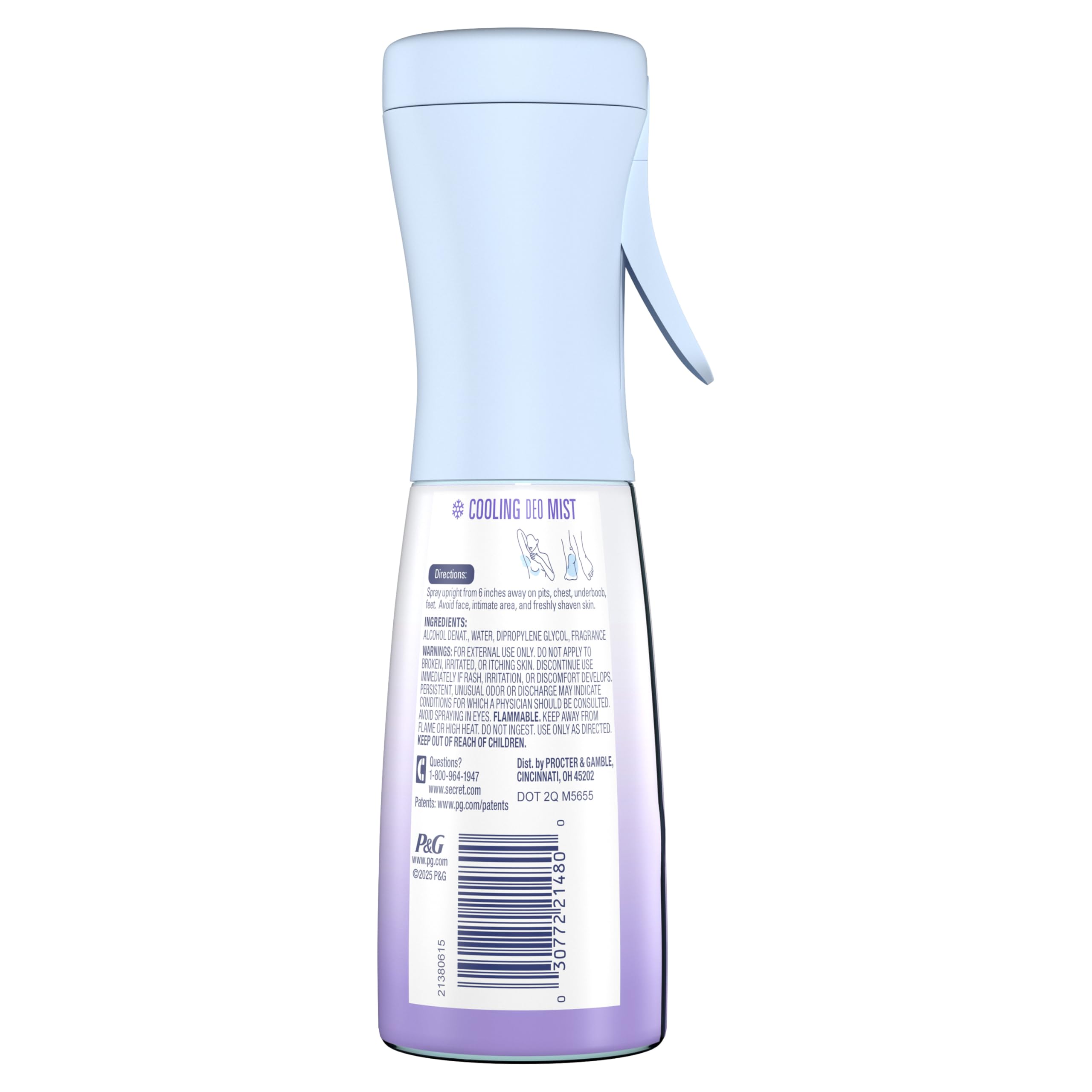 Secret Cooling Aluminum Free Whole Body Deodorant Mist for Women, 24hr Odor Protection, Instant Cooling Relief, Soothes & Revitalizes Skin, PH Balanced Formula, Relaxing Lavender Scent, 5.2 fl oz