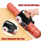 2-Pack Wrapping Paper Cutter & Tape Dispenser for Christmas Gift, Improve Gift Packaging Efficiency, Makes the Cutting line straighter, Cutting Tool with 4 Tapes，2 Replace Blades Kit, Red and Black