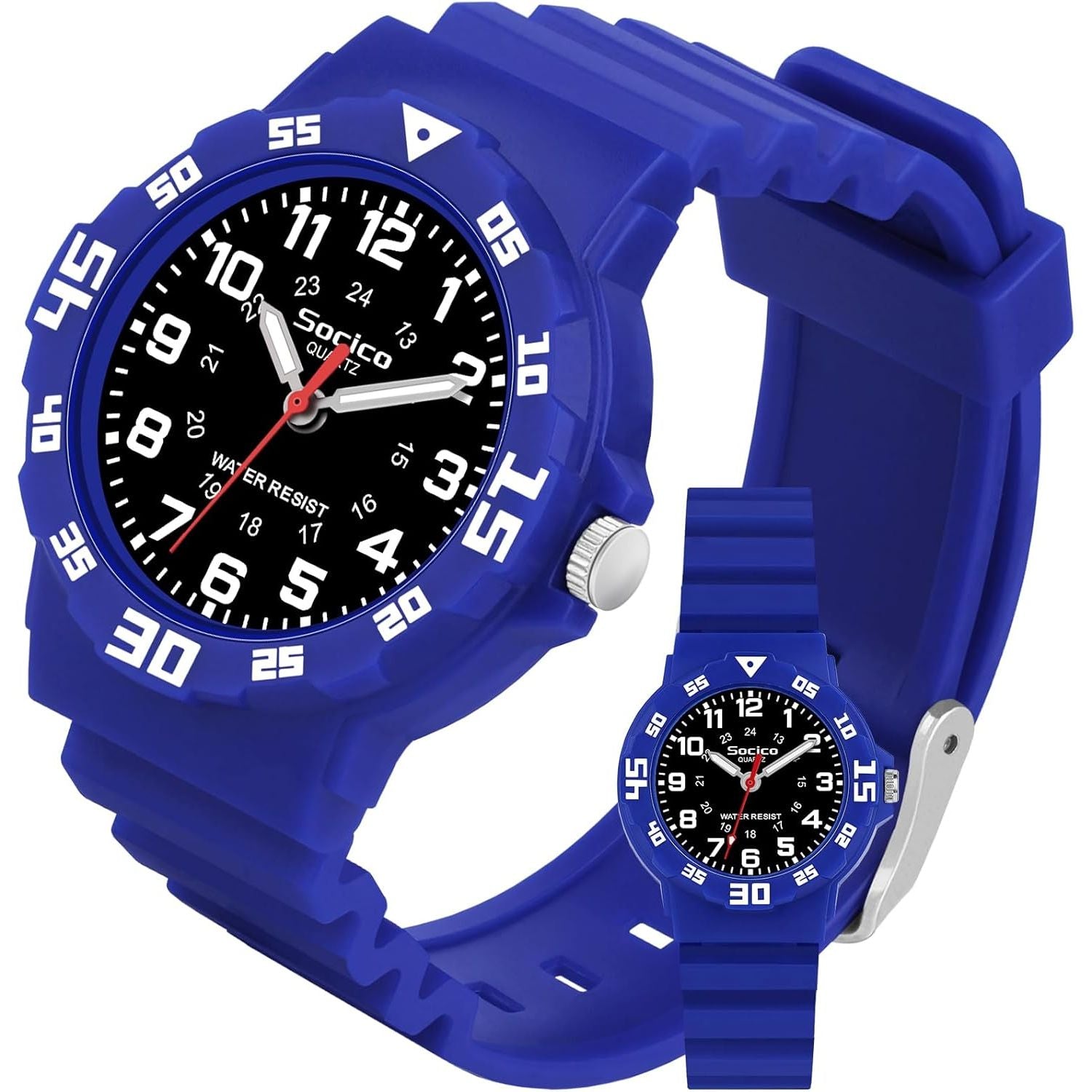 Buy now SOCICO Children Analog Watch for Boys Girls Waterproof Time Teaching Watch with Soft Band, Learning Time Wrist Watch Easy to Read Christmas Gifts for Kids Ages 3-12 Great Gifts Blue - Black face at indiglob india