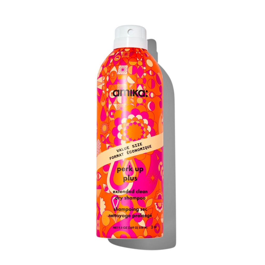 amika perk up plus extended clean dry shampoo | lightweight + buildable, extend time even further between wash days, invisible finish + no white residue, for all hair types