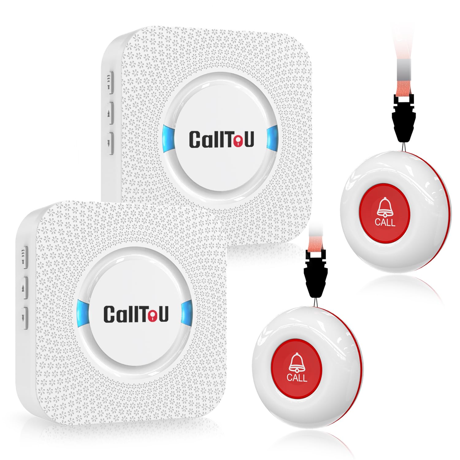 Buy now CallToU Wireless Caregiver Pager Smart Call System 2 SOS Call Buttons/Transmitters 2 Receivers Nurse Calling Alert Patient Help System for Home/Personal Attention Pager 500+Feet Plugin Receiver white 2+2 at indiglob india