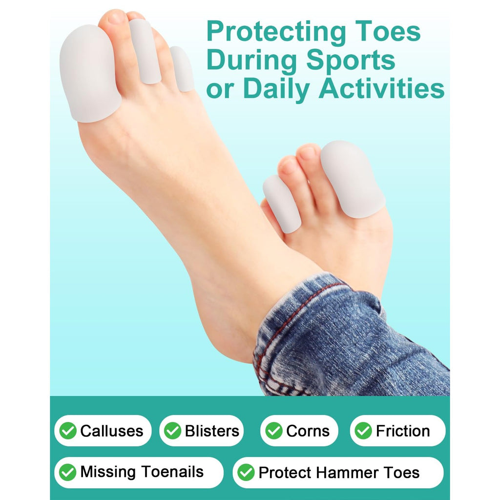 16-Pack Silicone Toe Protectors and Caps, Gel Toe Covers Bandage Sleeves for Women & Men Pain Relief, Cushion Pads for Corns, Calluses, Blisters, Toenails Loss(Clear, Mixed Sizes, 4L+8M+4S)