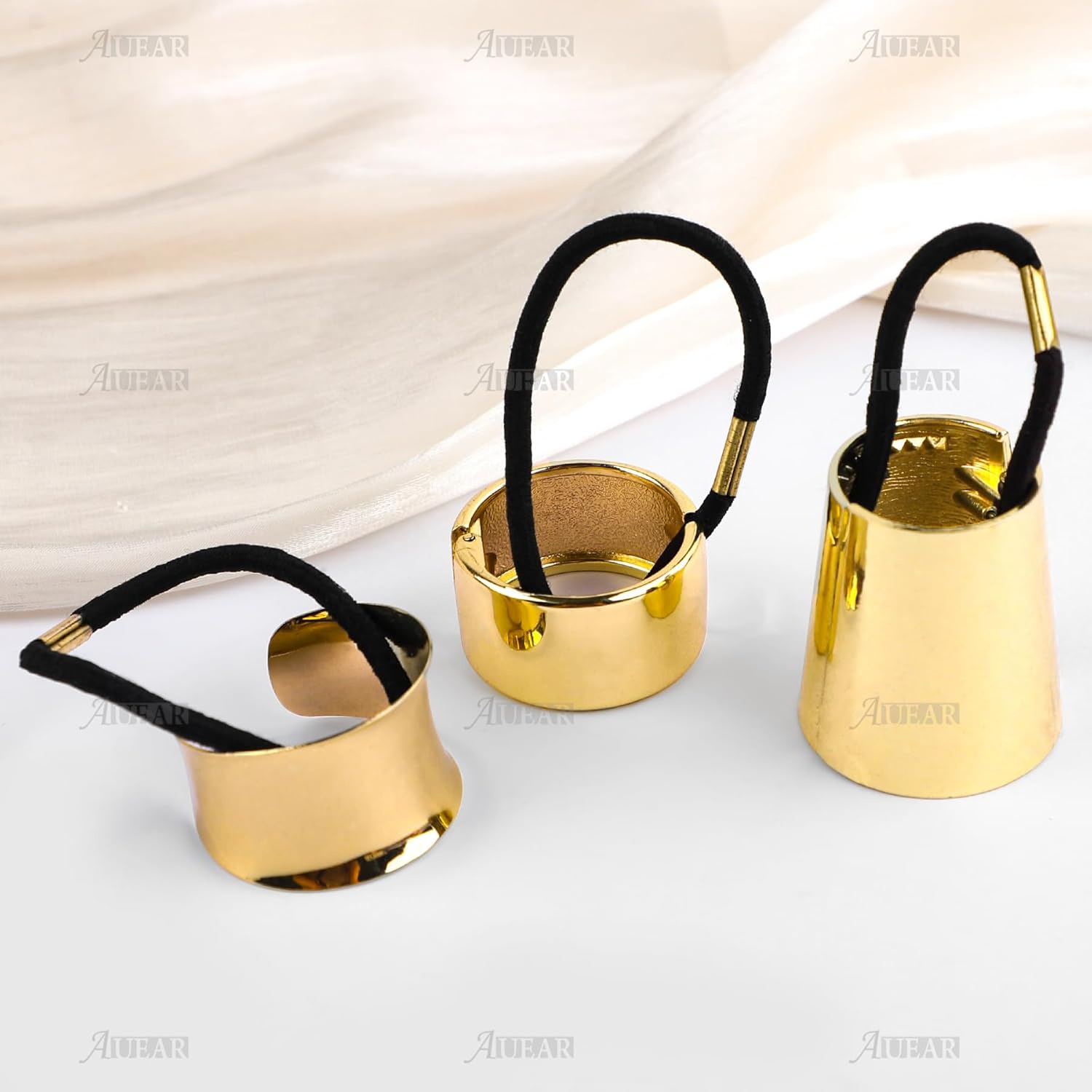 Buy now AUEAR, Brushed Metal Expandable Hair Cuff Ponytail Holder Elastic Tie for Women Girls Thick Rings Set (3 Pcs, Style 3) at indiglob india