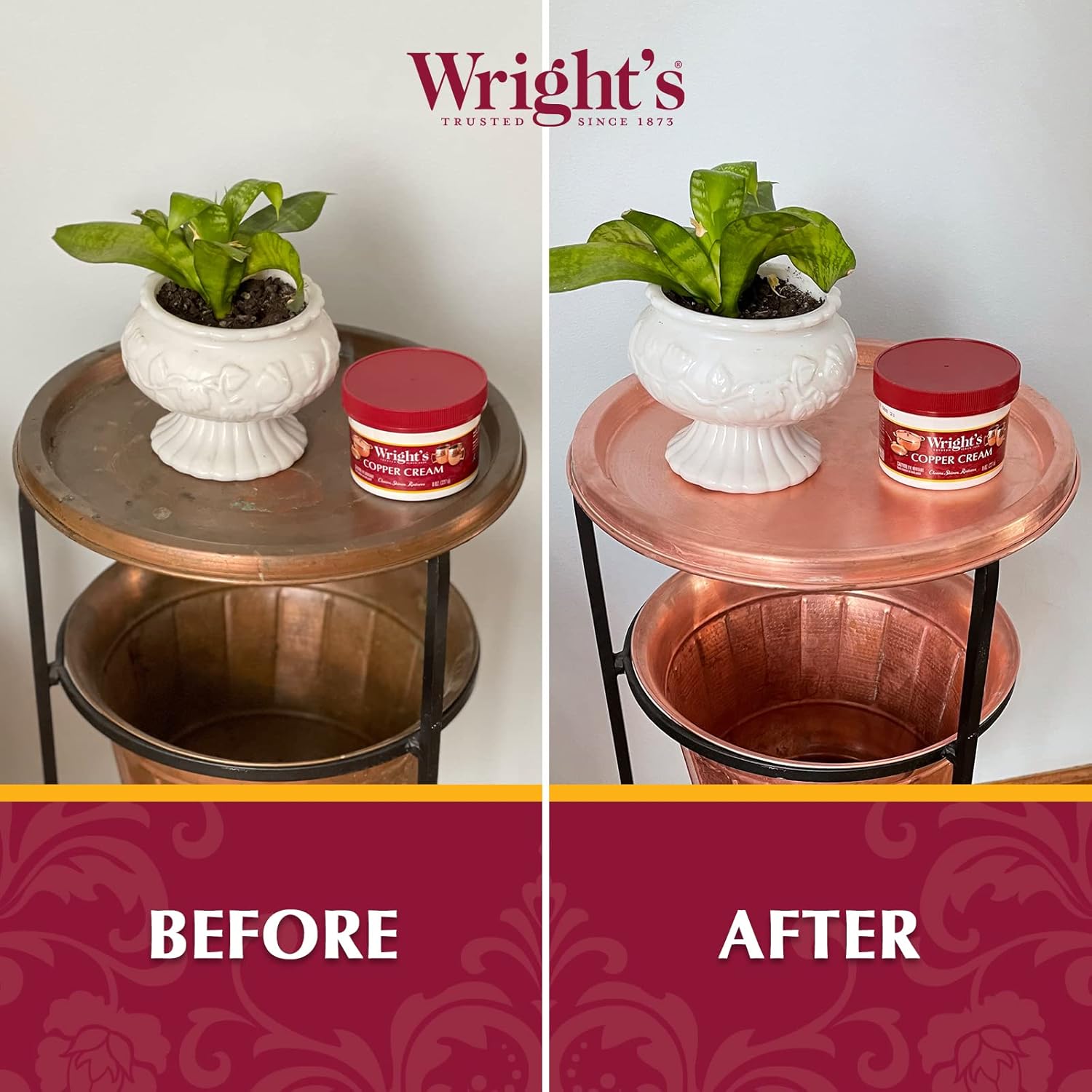 Buy now Wright's by Weiman Cream Copper and Brass Cleaner - Gently Cleans and Removes Tarnish without Scratching, Polishing Cloth Included at indiglob india