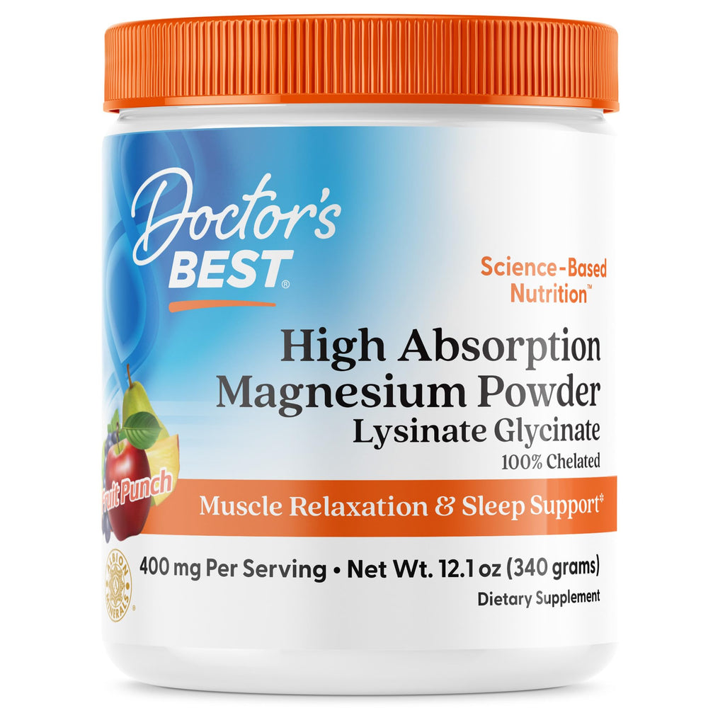 Doctor's Best Magnesium Glycinate Powder, Fruit Punch Flavor, 12.1 oz