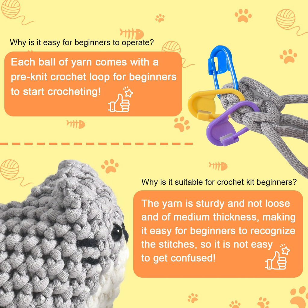 Zepiany Crochet Kit for Beginners Crochet Cat Beginner Crochet Kit for Adults Amigurumi Crochet Animals Cat Crafts Hobby Crochet Kits Easy Knitting Kit