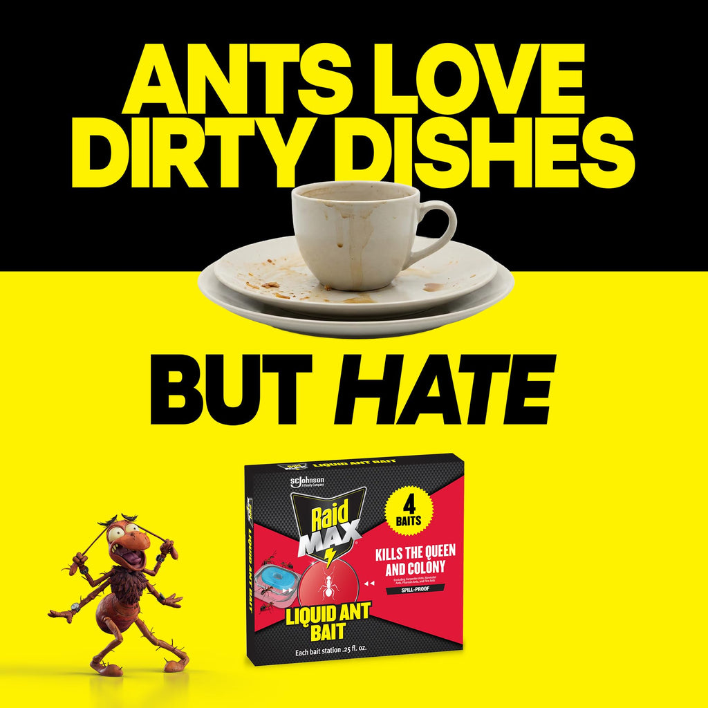 Raid Max Liquid Ant Bat; Kills Ants Where They Breed, for Indoor and Outdoor Use; 4 Bait Stations