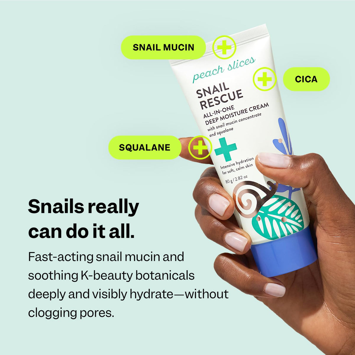 Peach Slices - Snail Rescue All-in-One Deep Moisture Cream (2.82 oz) - Snail Mucin - Intensive Hydration, Soft Skin - Squalane, Hyaluronic Acid & Cica - Clean, Cruelty Free, Korean Skin Care & Beauty