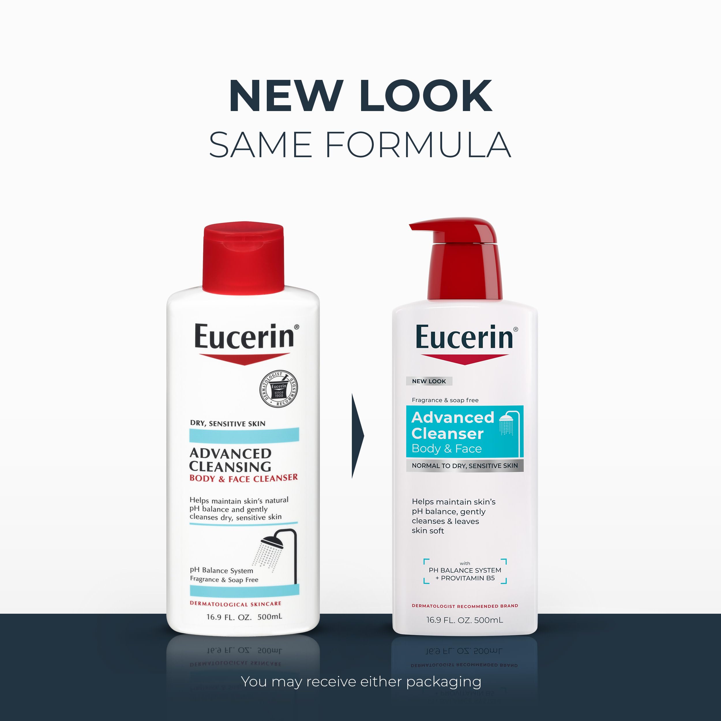 Eucerin Advanced Repair Body and Face Cleanser, 16.9 FL OZ | Body Wash and Face Cleanser with Provitamin B5, Gentle Wash for Normal to Dry, Sensitive Skin, Soap Free, Fragrance Free