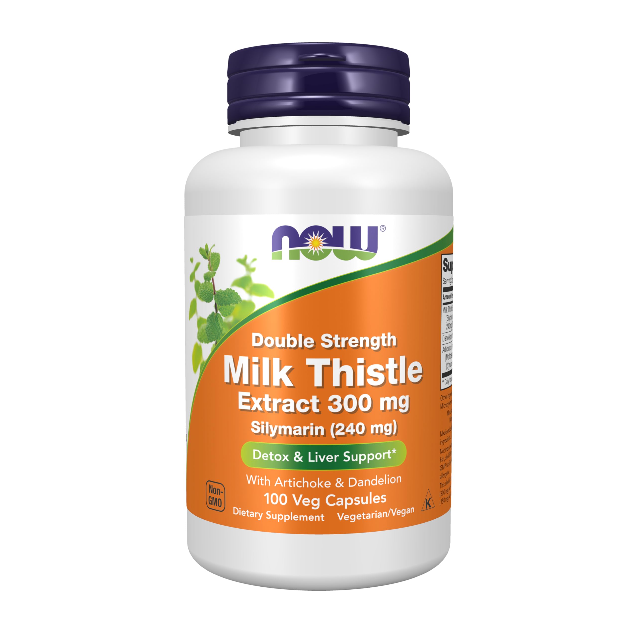 NOW Foods Supplements, Silymarin Milk Thistle Extract 300 mg with Artichoke and Dandelion, Double Strength, Supports Liver Function*, 200 Veg Capsules