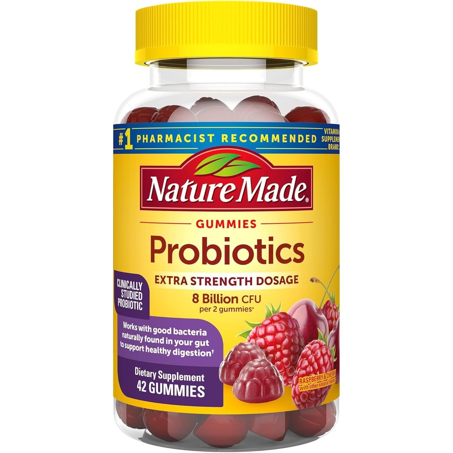 Nature Made Probiotics for Women and Men, 42 Probiotic Gummies | Probiotics with 8 Billion CFU Per 2 Probiotic Gummies, Support Healthy Digestion, Raspberry & Cherry Flavors, 21 Day Supply