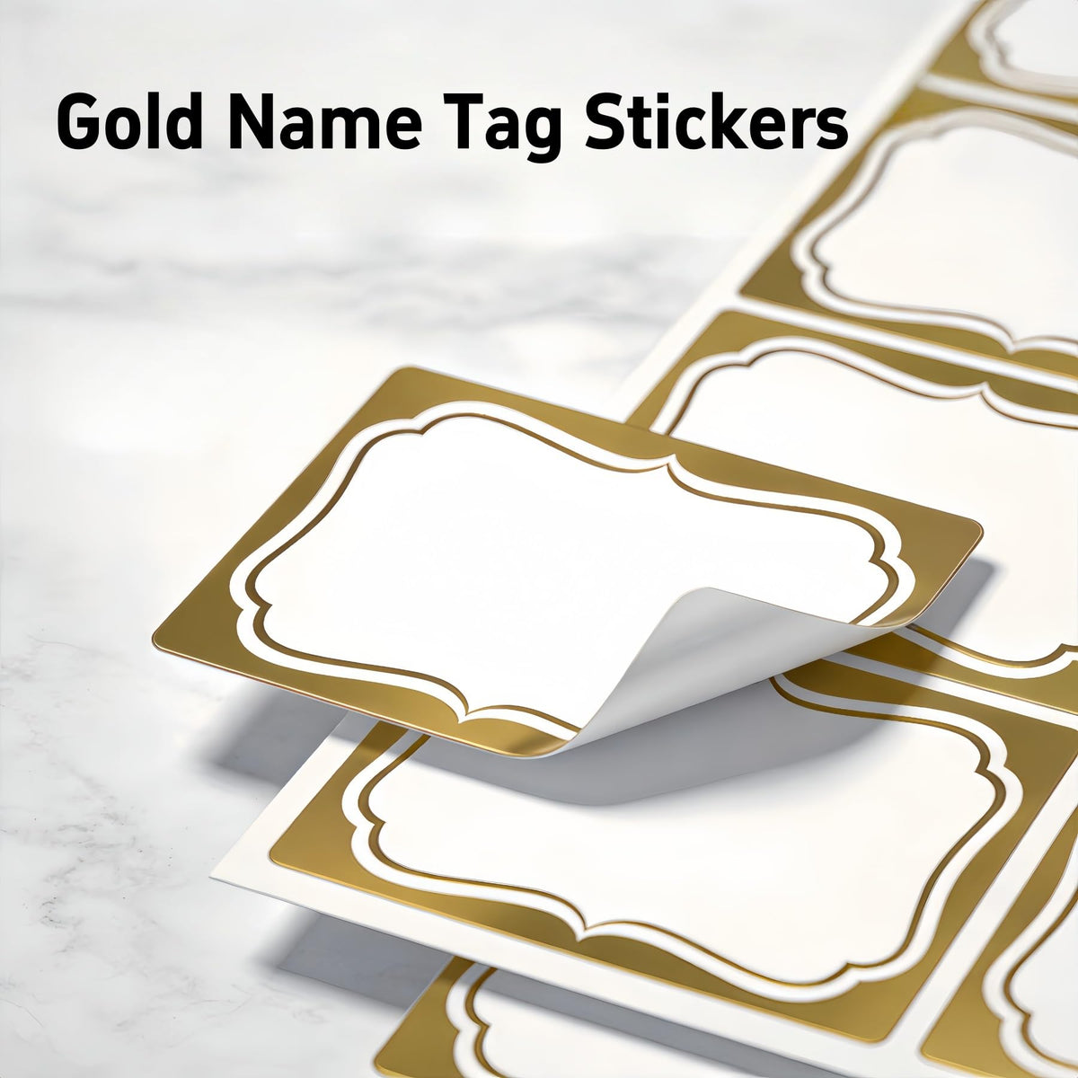Gold Name Tag Stickers, 200 PCS Blank Name Tags for Classroom and School