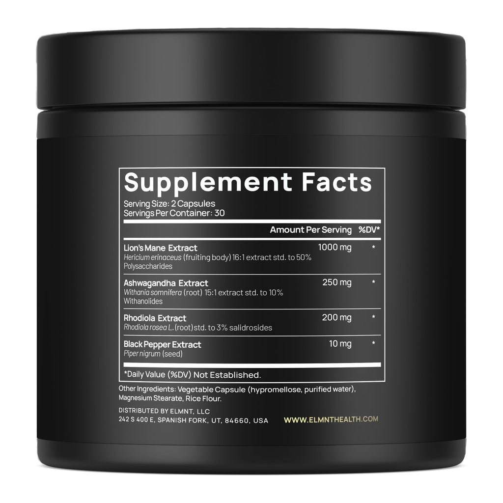 16x Strength Lions Mane Supplement Capsules Super Nootropic w. Ashwagandha & Rhodiola - Highest Potency 16:1 Lion's Mane Mushroom Extract 50% Polysaccharides Brain Supplements for Memory and Focus
