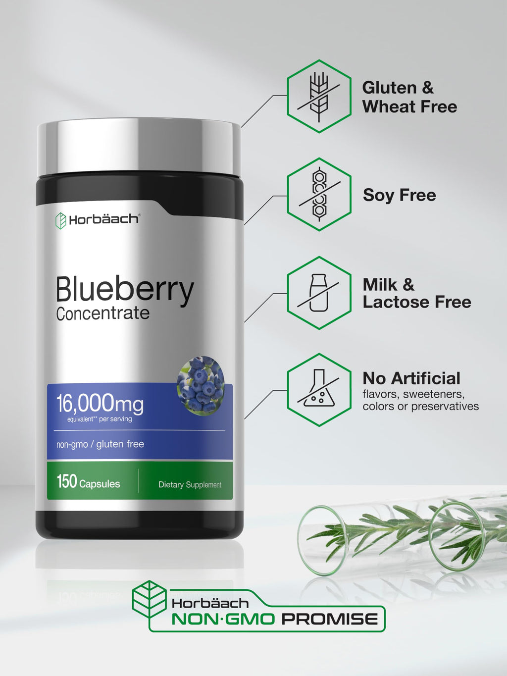 Horbäach Blueberry Concentrate Extract Supplement | 150 Capsules
