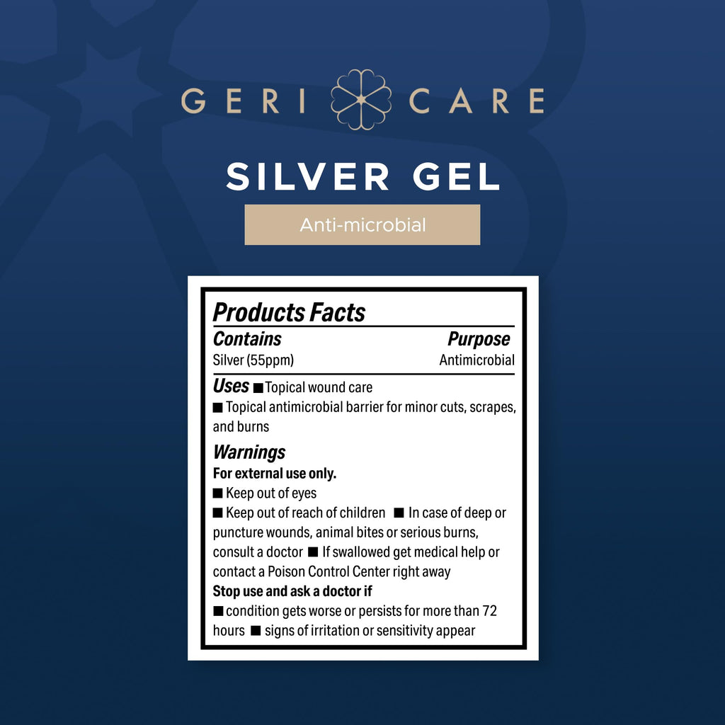 Antimicrobial Silver Gel By GeriCare| Wound Care Cream For Cuts Scrapes Minor Burns| Natural Topical Skin Healing Ointment| 55PPM Colloidal Silver Gel For Wound Dressing |Long-Lasting Protection|1.5oz