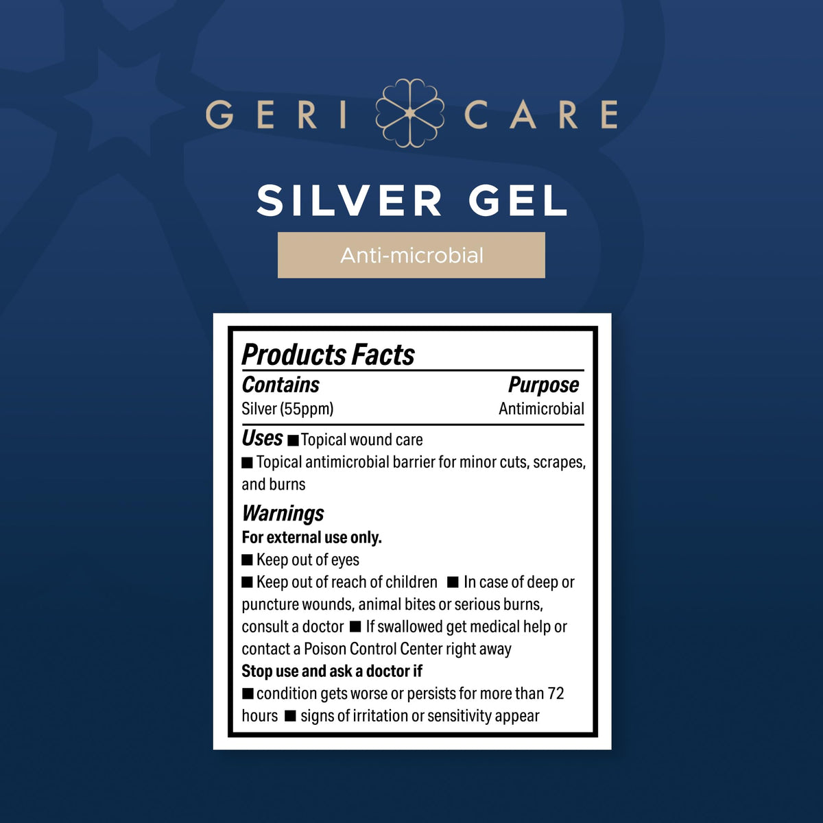 Antimicrobial Silver Gel By GeriCare| Wound Care Cream For Cuts Scrapes Minor Burns| Natural Topical Skin Healing Ointment| 55PPM Colloidal Silver Gel For Wound Dressing |Long-Lasting Protection|1.5oz