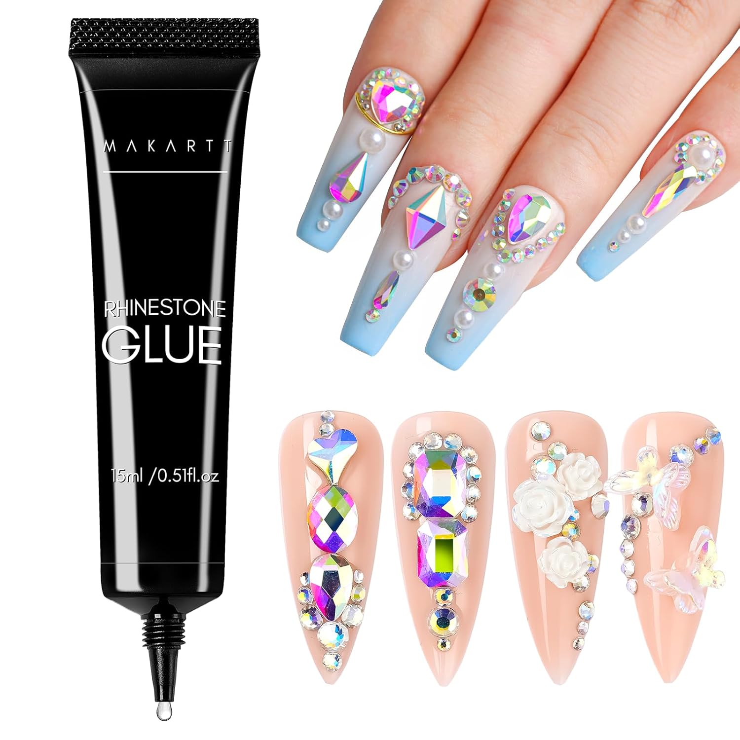 Buy now Makartt Nail Rhinestone Glue: Super Strong Gel Glue for Nail Art Decorations, Charms, 3D Bling, Gems, Jewel Diamonds 30ML Cured Need Beauty A4-nail rhinestone glue, 15ml at indiglob india