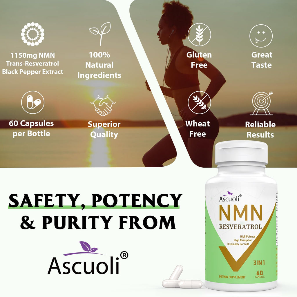 99% Pure NMN Resveratrol 1150mg per Serving, 3-in-1 NMN Supplement, 120 Cap | NMN Resveratrol 1150mg, NMN 500mg + Trans-Resveratrol 600mg, for NAD+, Cell, Energy, Immune, Skin, Anti-Aging & Longevity