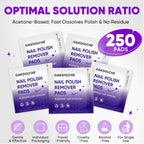250P Bulk Acetone Nail Polish Remover Pads, Individually Wrapped | Travel-friendly, Quick & Effective for Gel & Fingernail Polish, ideal for home & salon use, great value pack & gift option