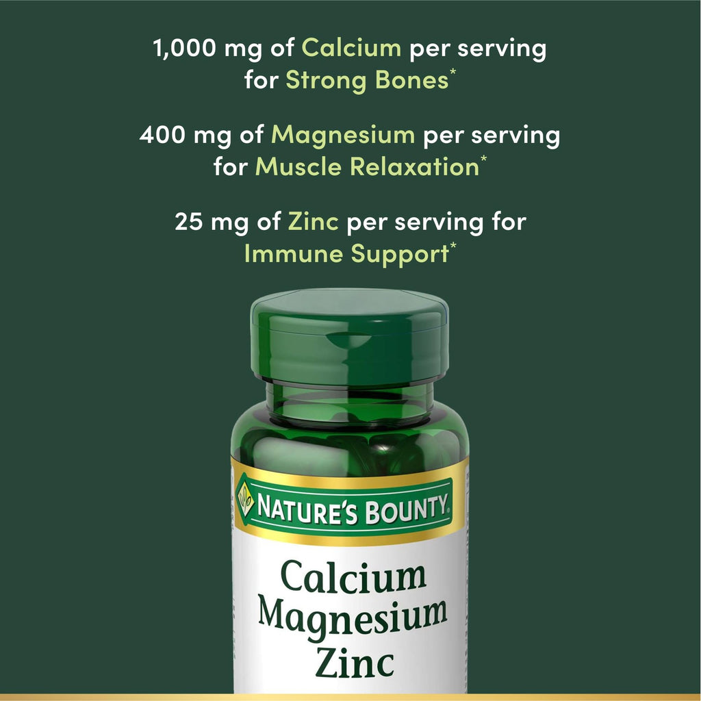 Nature's Bounty Calcium Magnesium & Zinc Caplets, 100 Count