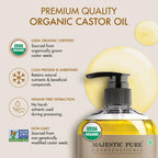 Majestic Pure USDA Organic Castor Oil, 100% Pure & Natural Body Oil -8 FlOz | Cold Pressed & Hexane Free Hair Growth Oil for Eyelashes, Eyebrows, Skin, Body, Face, Nails & Scalp