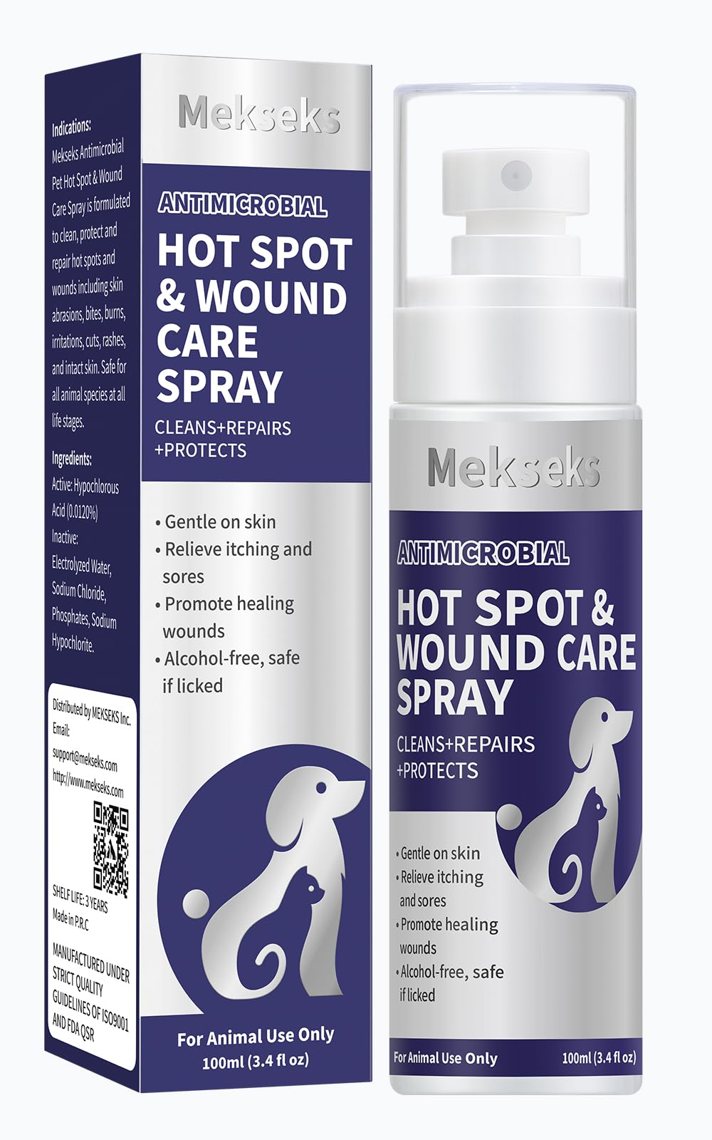 Hot Spot Wound Care Spray for Dogs, Cats, Relieves Itchy Skin, Cleans & Fast Healing Infections, Wounds & Post Surgery Incision - Safe & Gentle, Non-Irritating, Advanced HOCl Spray, 3.4 Ounces