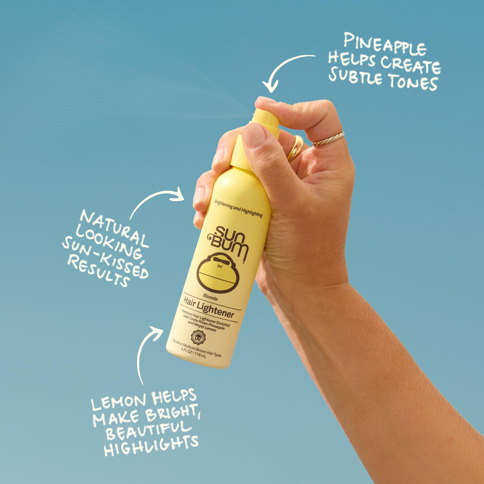 Sun Bum Hair Lightener Spray for Blonde to Medium Brown Tone - 4 oz | UV Protecting, Enriched with Pineapple and Meyer Lemon, Vegan
