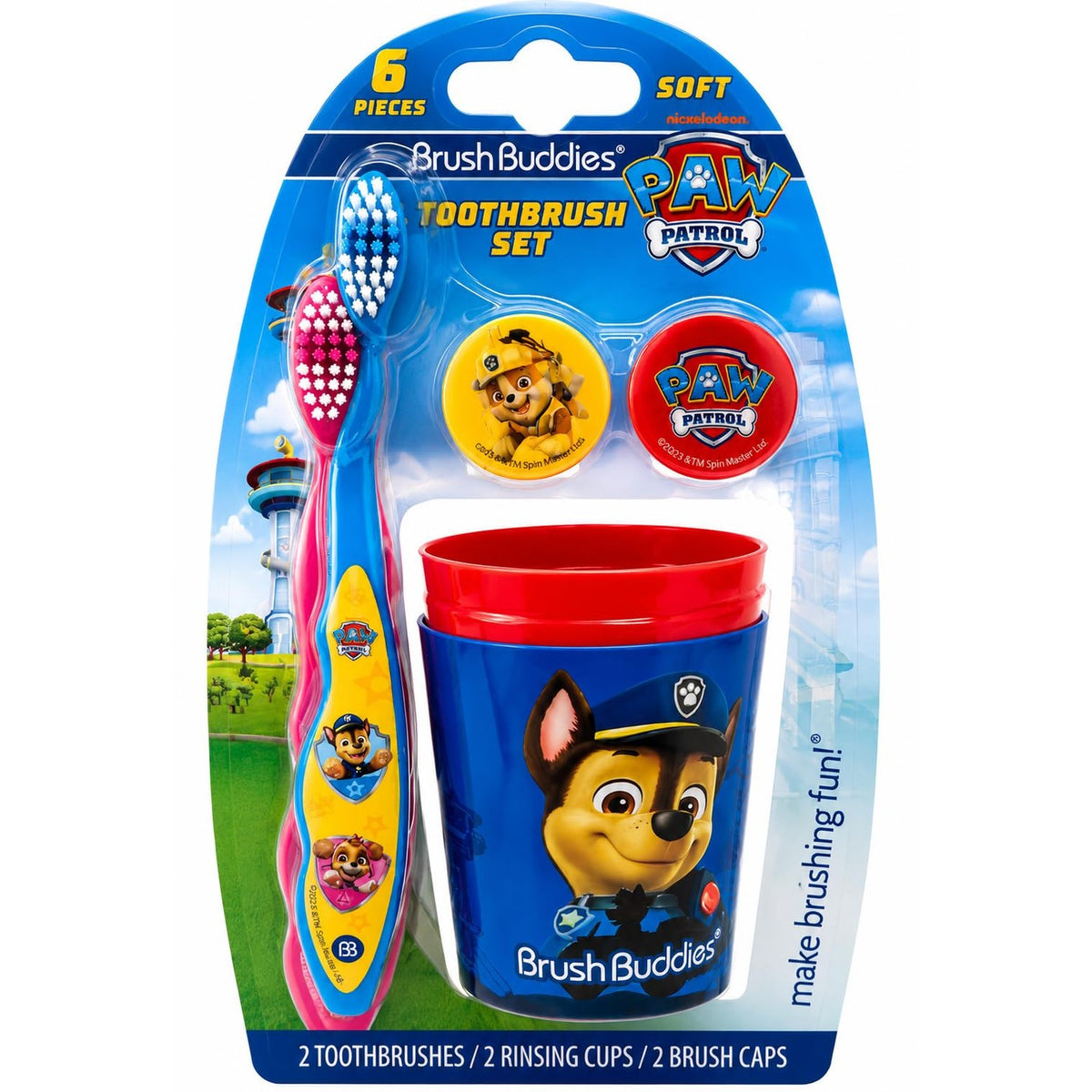Brush Buddies Paw Patrol Manual Toothbrush and Cup Set for Kids Ages 2+ – Soft Bristles, Easy-Grip Handle, Fun Character Design, Toddler Oral Care Set for Boys and Girls