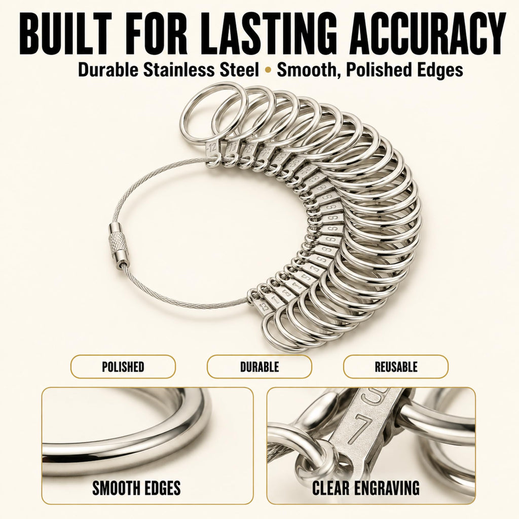 Ring Sizer Measuring Tool Stainless Steel Finger Rings Gauge 0-13 Sizing Measuring with Half Size 27 Pcs