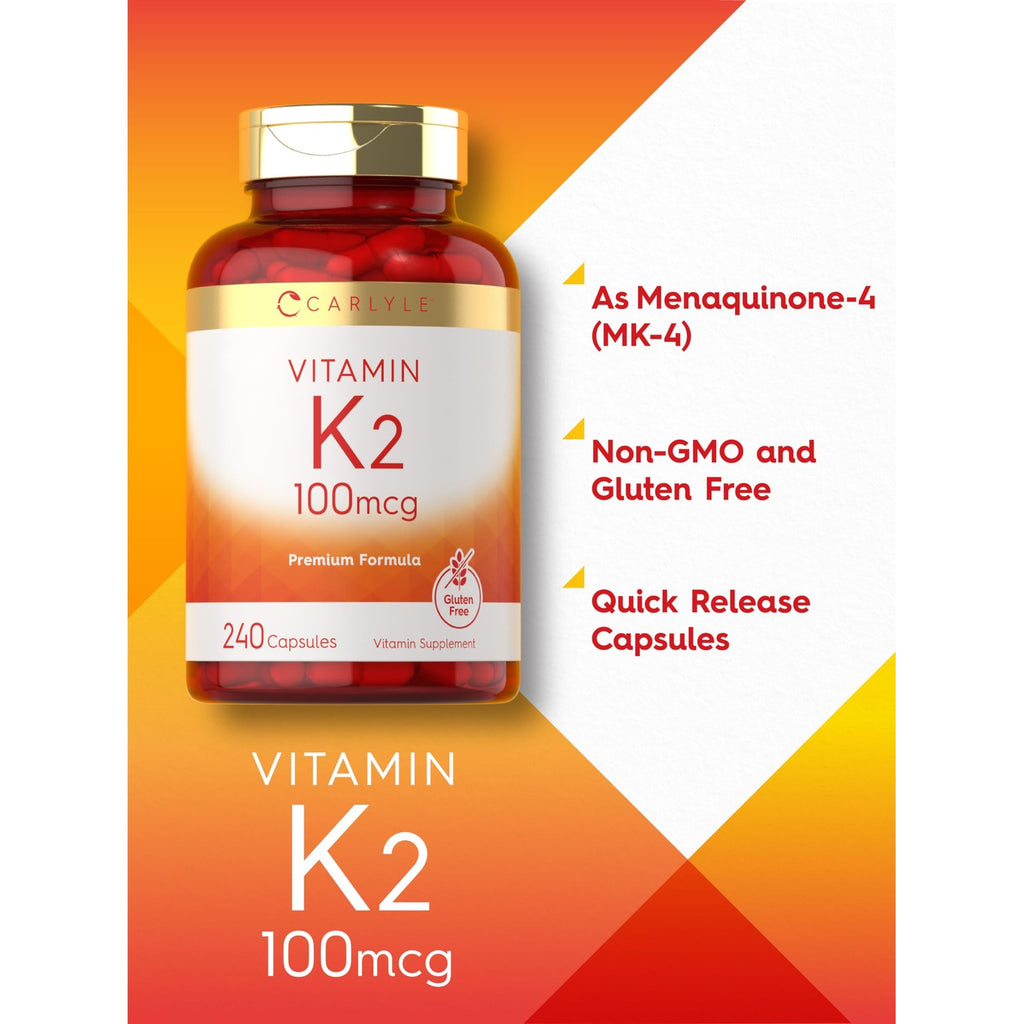 Carlyle Vitamin K2 Supplement 100 mcg | K2 MK-4 | 240 Capsules | Non-GMO & Gluten Free