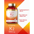 Carlyle Vitamin K2 Supplement 100 mcg | K2 MK-4 | 240 Capsules | Non-GMO & Gluten Free