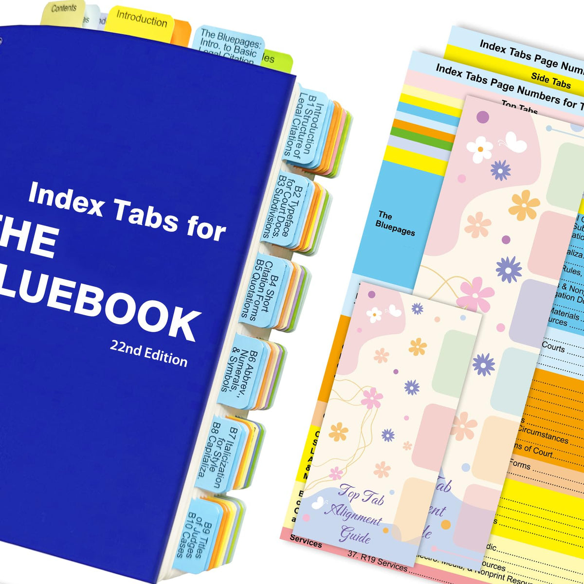 Index Tabs for The Bluebook 22nd Edition, Complete Book Tabs Set (Book not Included), 90 Color-Coded Tabs for Every Section, Laminated & Waterproof & Repositionable