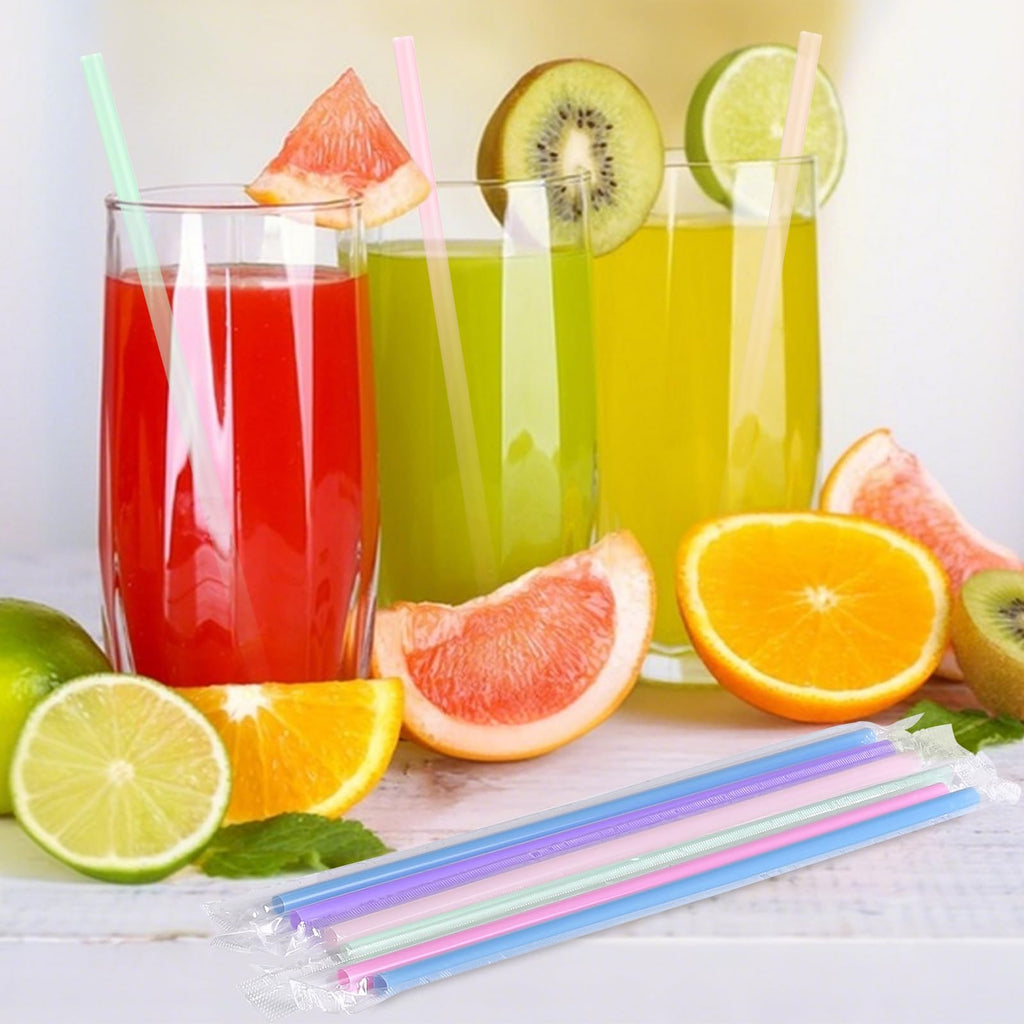 [Individually Wrapped] 100Pcs Disposable Plastic Drinking Straws - 8.26" Long and 0.24 Diameter Colorful Cute Straws for Juice,Coffee,Milk,Cocktail, Bachelorette/Birthday Party, Bridal/Baby Shower