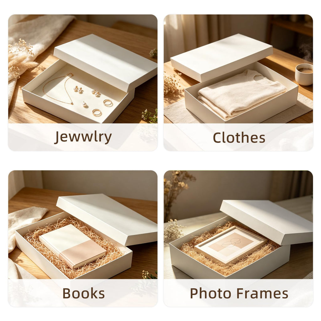 Vantist 4 Pack Medium 14" White Gift Boxes With Lids for Clothes Presents